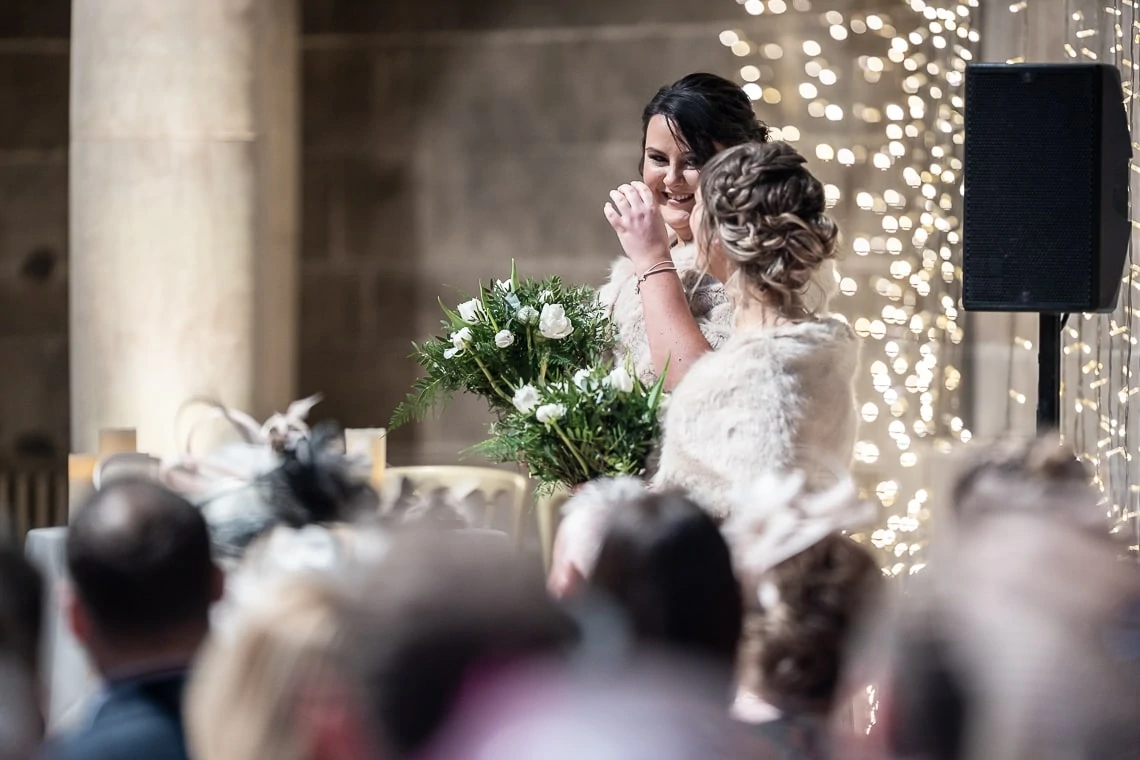bridesmaid laughing during Humanist marriage ceremony