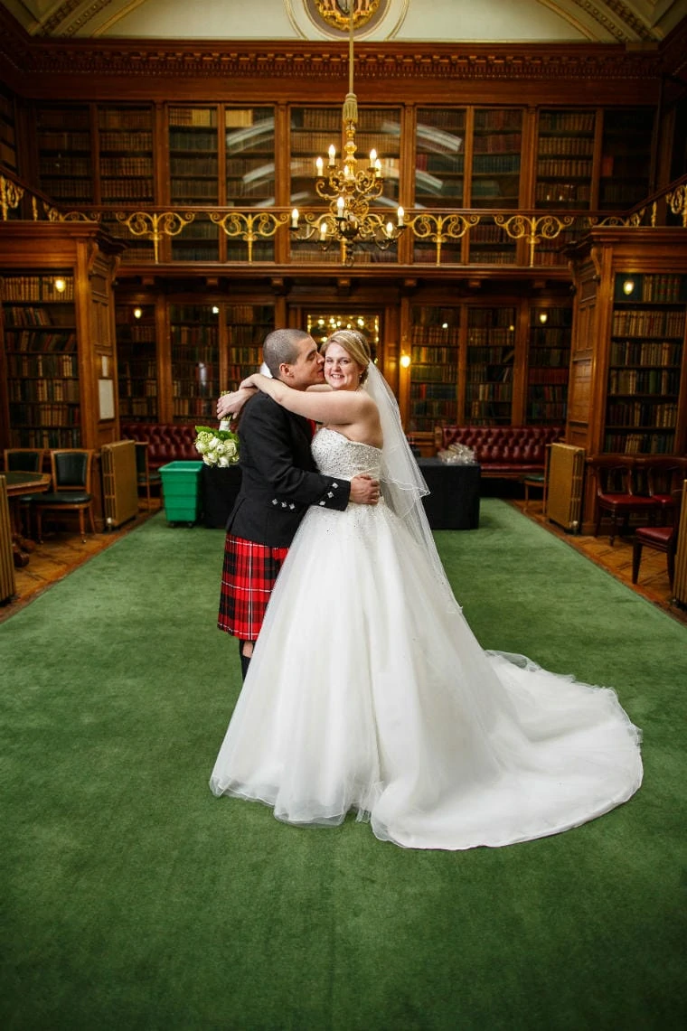 New Library newlyweds embrace portrait