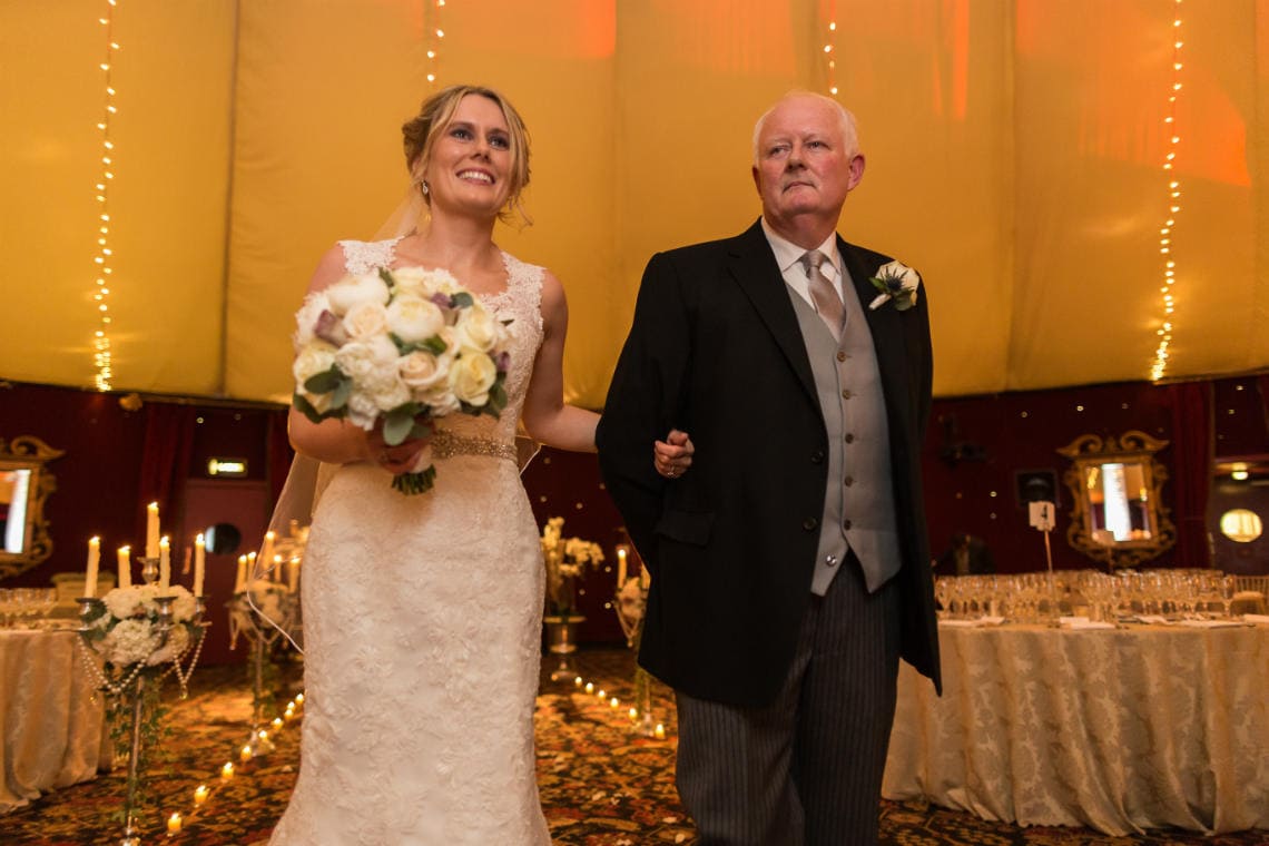 Stables Ballroom processional bride and father