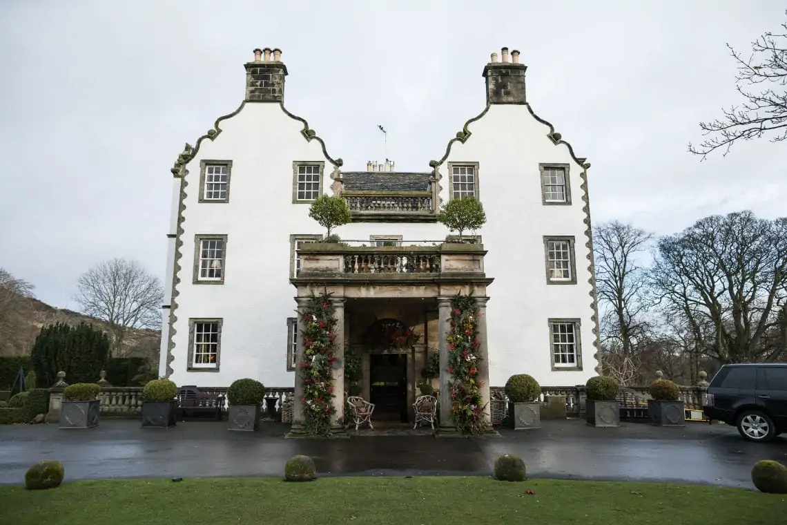 Prestonfield House exterior at Christmas