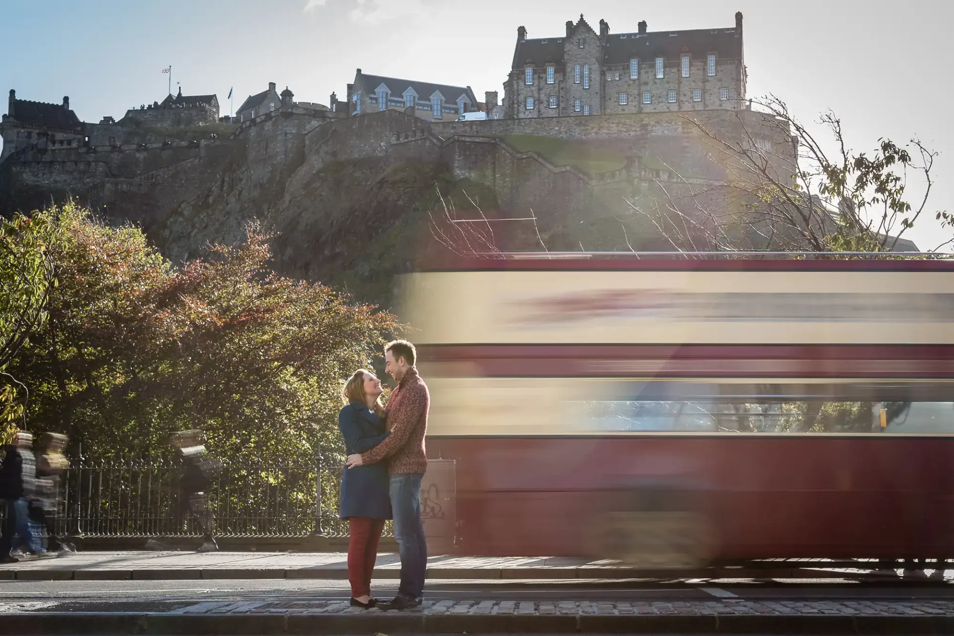 Edinburgh engagement photos in Princes Street Gardens couple photos for Michelle and Jamie