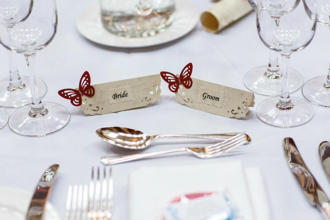 bride and groom table name cards