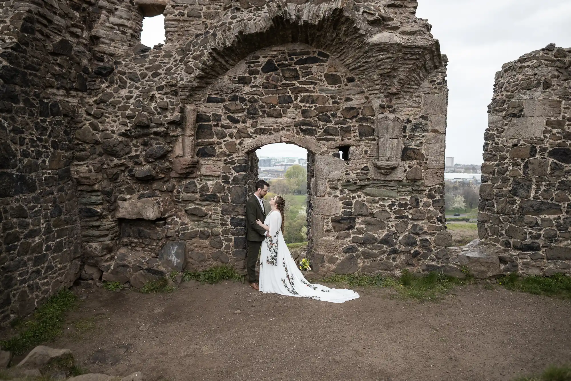 newlyweds inside chapel ruin