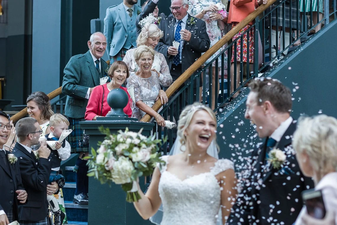 confetti shot under the grand staircase at Fairmont St Andrews