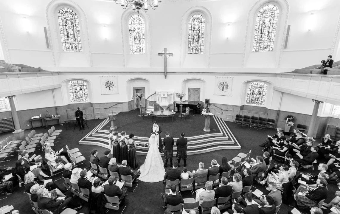 St Andrew's and St George's West Church of Scotland wedding ceremony view from the balcony