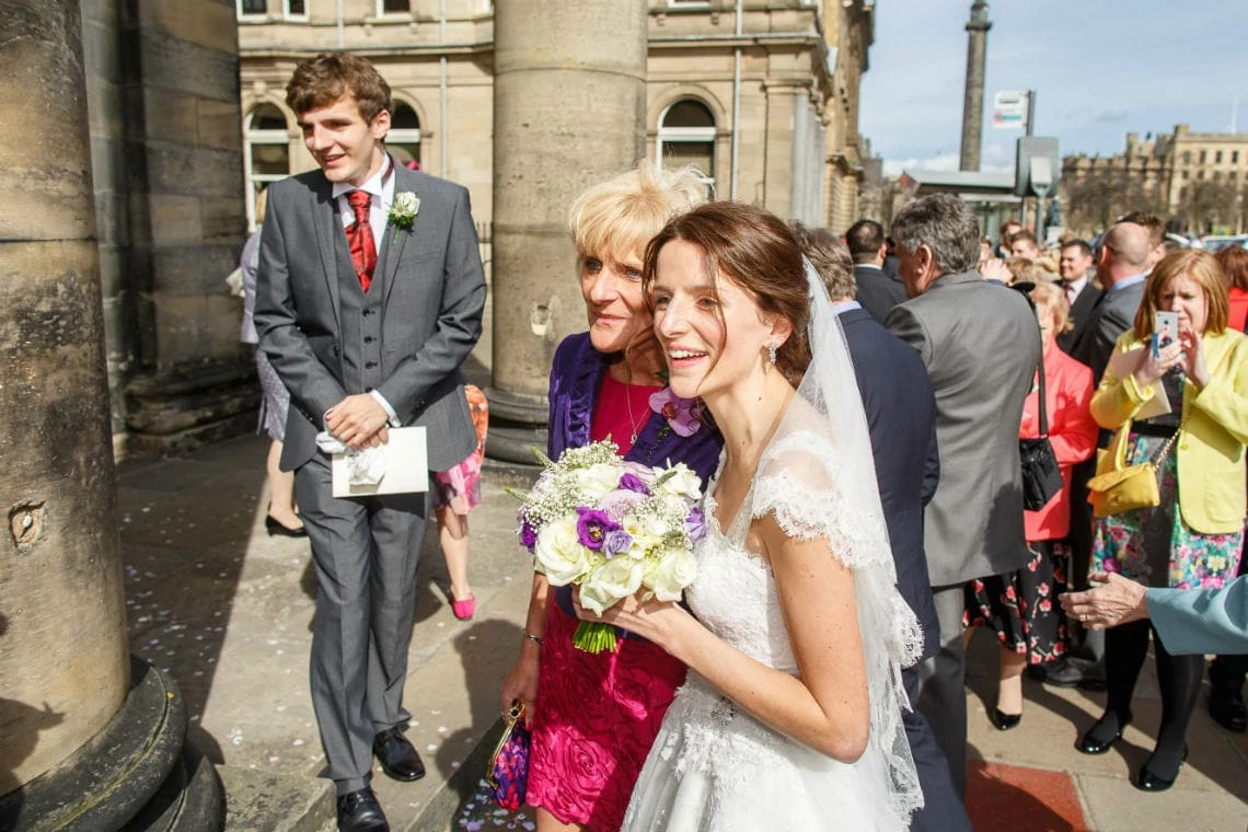 bride and her mother outside the church on George Street