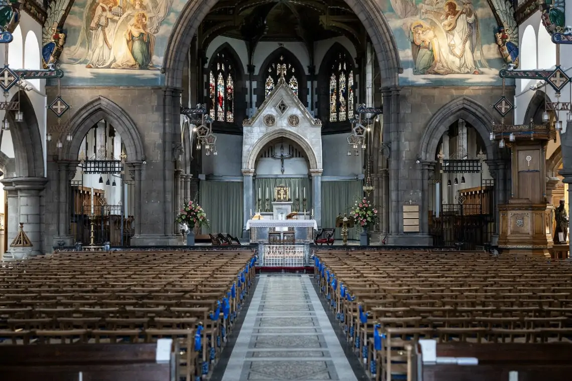 interior view from the rear of the aisle