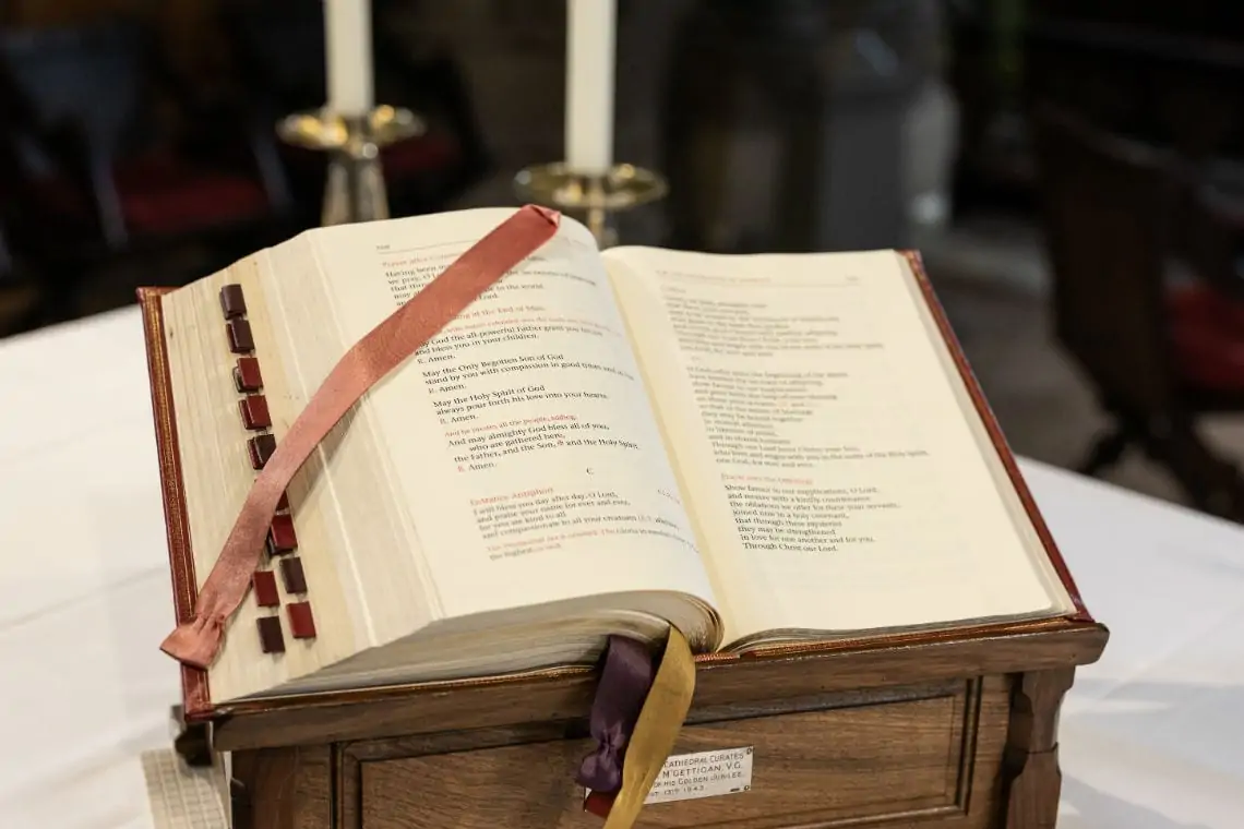 bible bookmarked on the altar