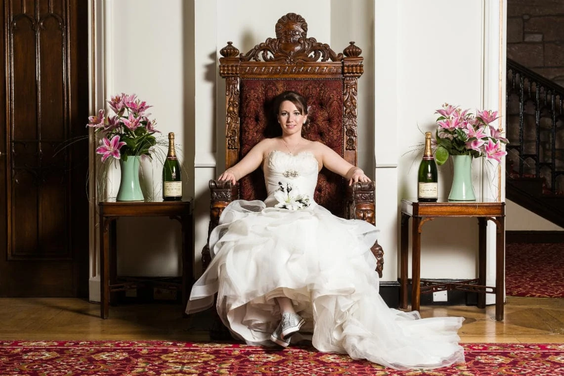 Staircase and landing - bride sitting on the throne