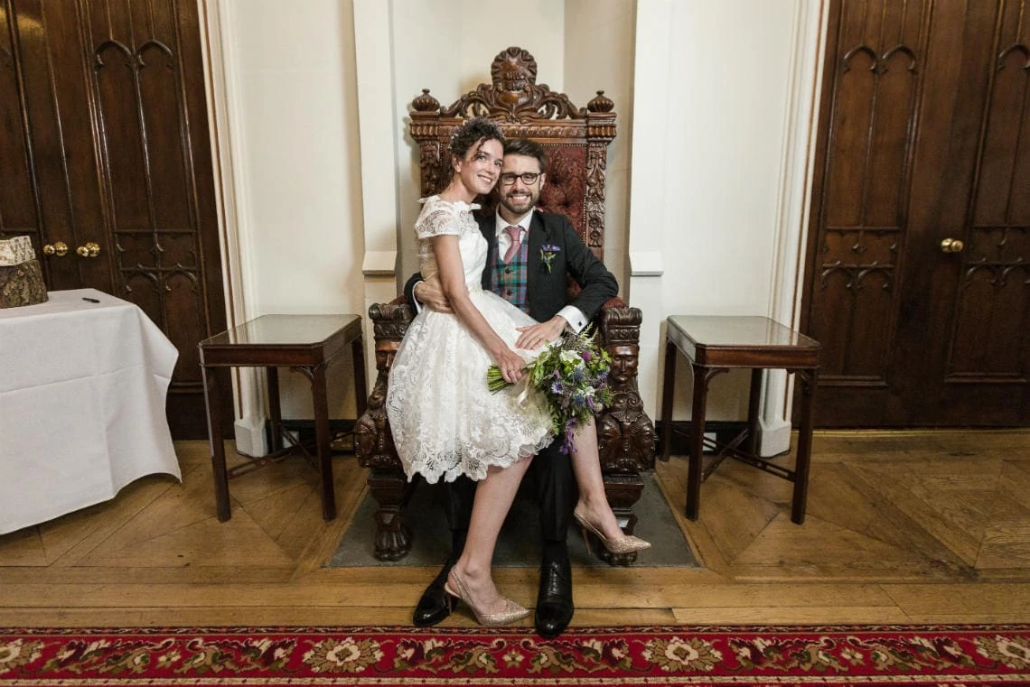 Staircase and landing - newlyweds sitting on the throne