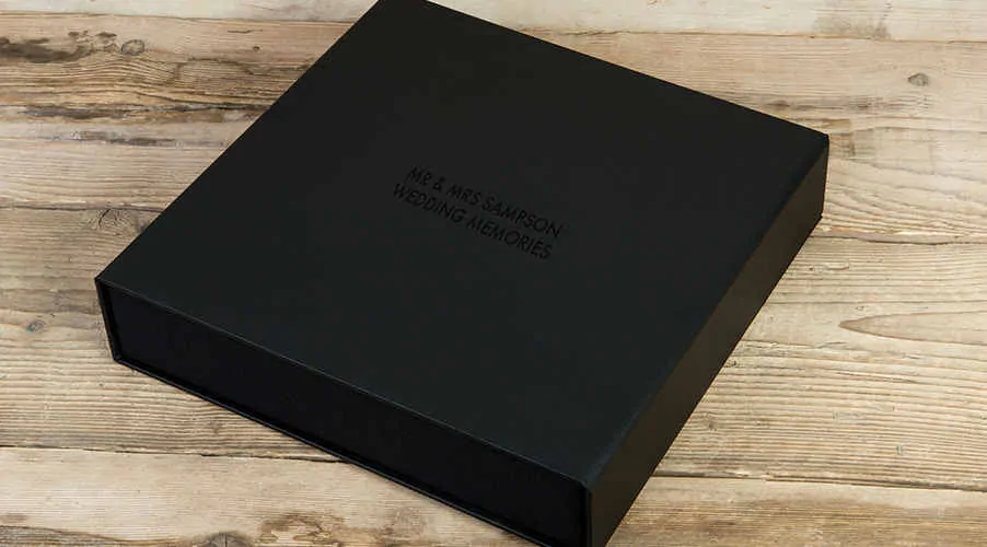 UV Personalisation black text on a black leatherette storage case