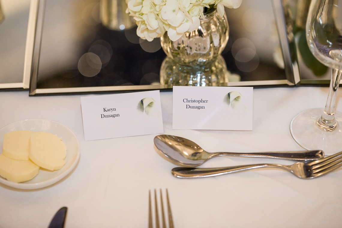 King's Hall newlyweds' table name cards