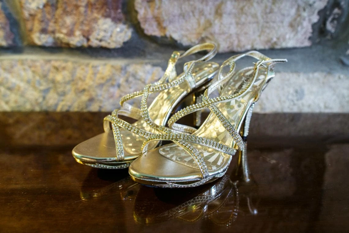 bride's silver and diamante shoes