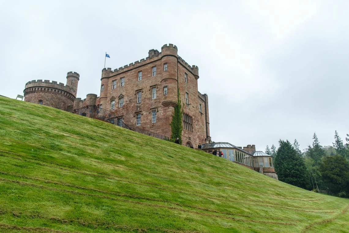 exterior view of the castle from the sloping lawn