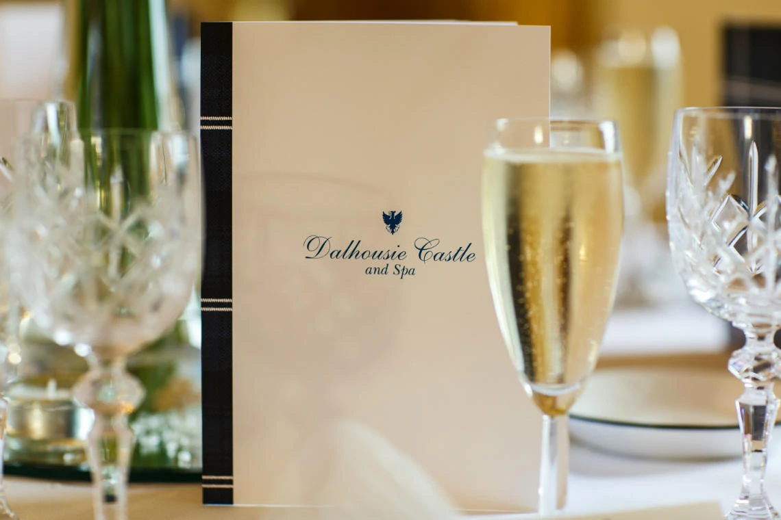 Dalhousie Castle menu and champagne