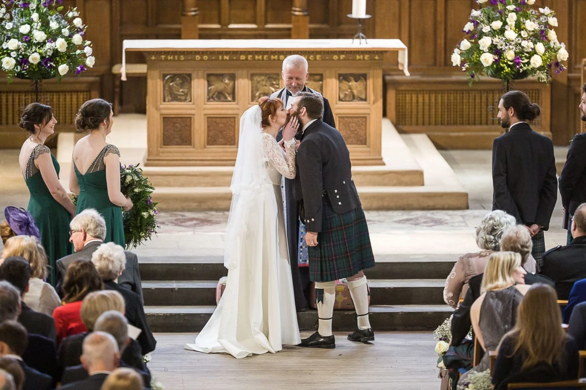 Newlyweds' first kiss at Greyfriars Kirk wedding