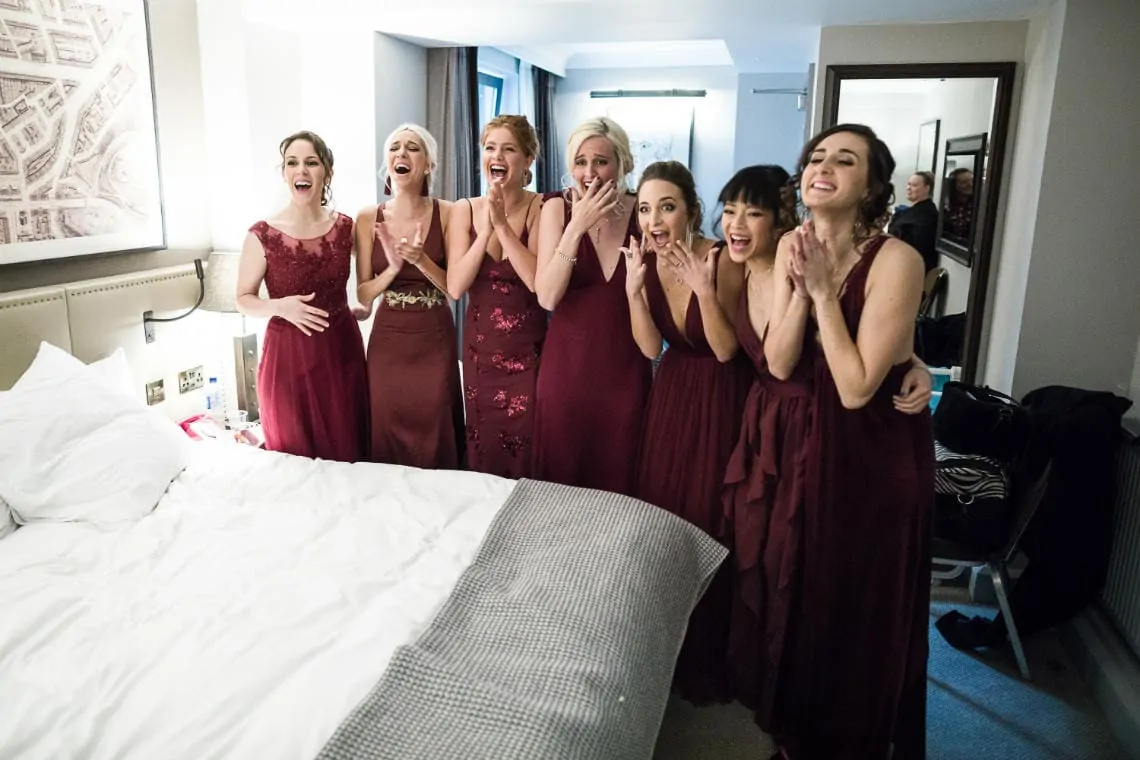 bridesmaids' first look at the bride