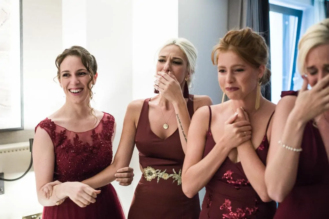 bridesmaids' first look at the bride