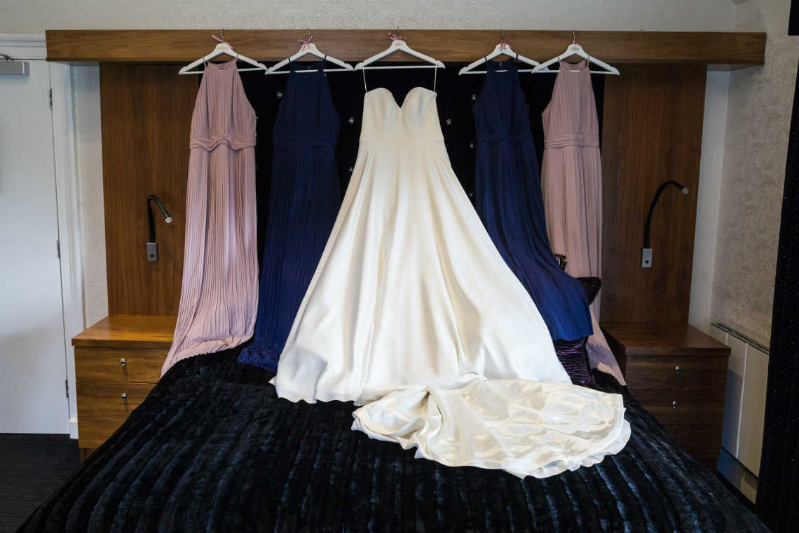 bridal party dresses hanging up